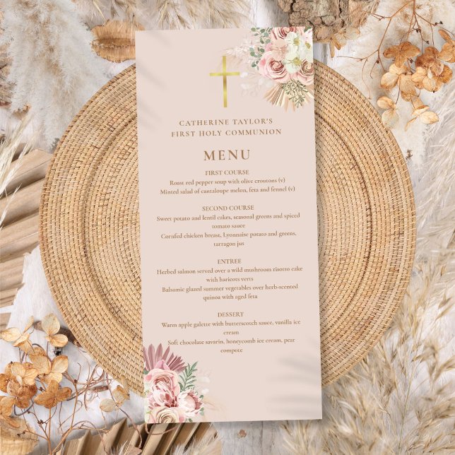 Menu Primeira Comunhão Floral de Grama das Pampas (Pampas Grass Floral First Holy Communion Menu)