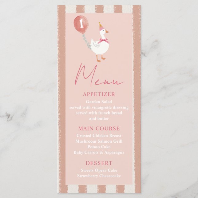 Menu Primeiro aniversario de Garota-Balão Rosa-Rosa-Bob (Frente)