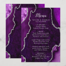 Menu Purple and Silver Agate Marble Wedding