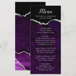 Menu Purple and Silver Agate Marble Wedding
