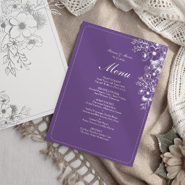 Menu Purple Floral Elegant Wedding