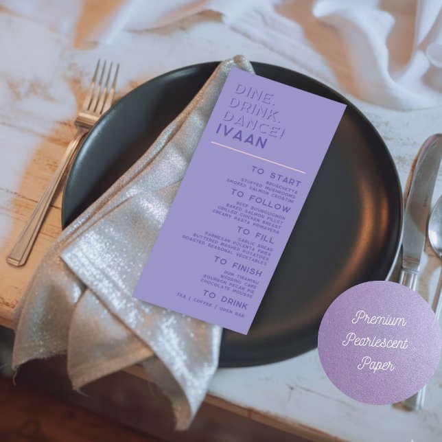 Menu Purple Modern Retro Disco Wedding Guest Name (Criador carregado)