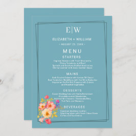 Menu Quadro com Rosas, estilo de casamento em azul