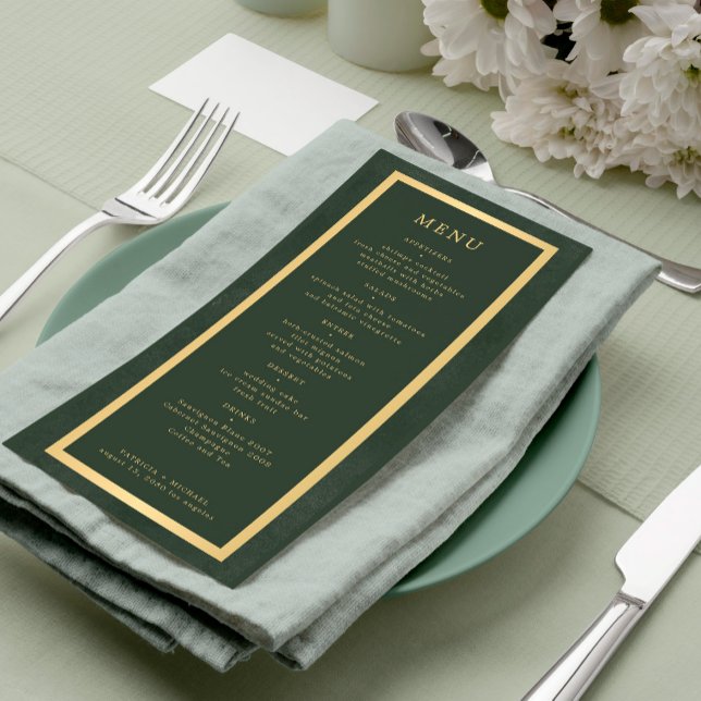 Menu Quadro de ouro elegante casamento moderno verde-es (Criador carregado)