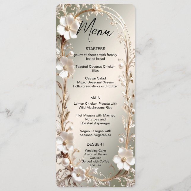 Menu Quadro Floral Branco Ornamentado (Frente)