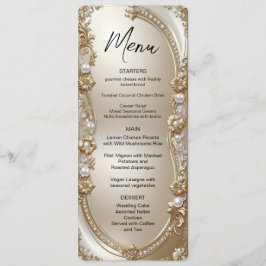 Menu Quadro Ornado Dourado com Pérolas