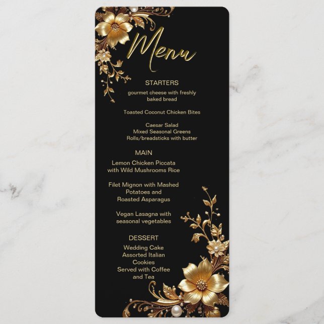 Menu Quadro Ornado Floral Dourado (Frente)