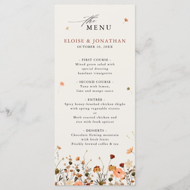 Menu Queda Casamento Floral Boho Chic (Frente)