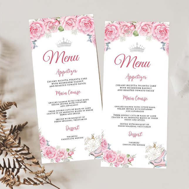 Menu Quinceanera Blush Floral Cor-de-Prata Rosa (Criador carregado)