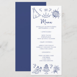 Menu Quinceanera Butterflies Floral Azul Moderno Branco