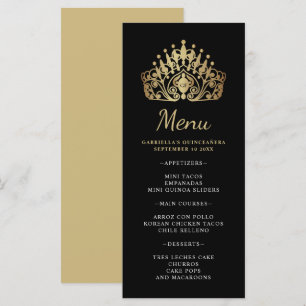 Menu Quinceanera Dourada e Princesa Negra Coroa Tiara