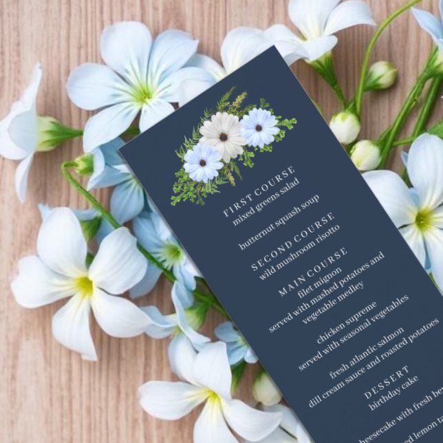 Menu Quinceañera Floral Azul Claro e Branco Rústico (Criador carregado)