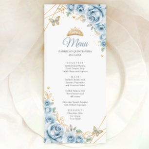 Menu Quinceanera Floral Dourada Azul