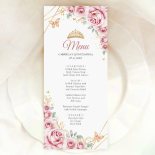 Menu Quinceanera Floral Dourada rosa