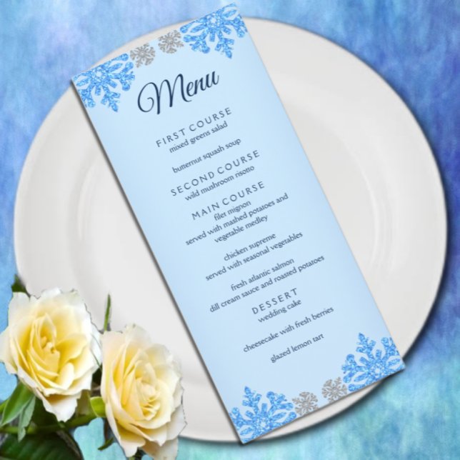 Menu Quinceañera Ice Blue Silver Floco de Neve de inver (Criador carregado)