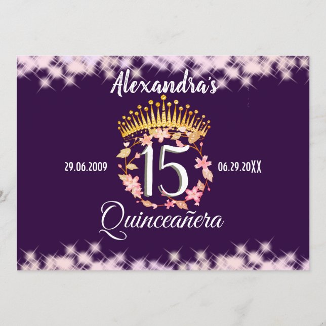 Menu Quinceanera Purple Lilac Elegante Espanhol (Frente)