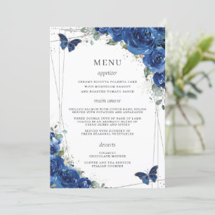 Menu Quinceanera Royal Blue Floral Butterflies