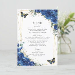 Menu Quinceanera Royal Blue Floral Butterflies