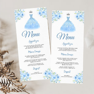 Menu Quinceanera Silver Blue Floral