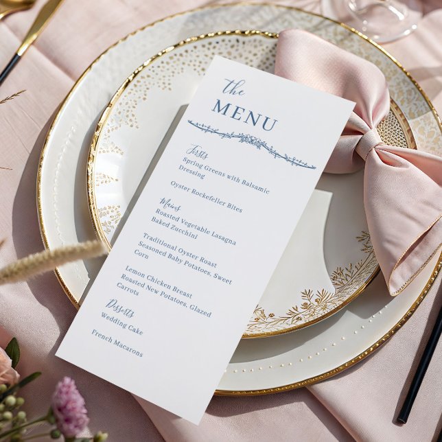 Menu Rambling Rose Steel Blue Crest Casamento Jantar (Criador carregado)