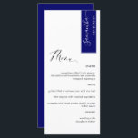 Menu Real Azul, Personalizado com Nome de Convidado Ele<br><div class="desc">Porquê gastar cartões de lugar e cartões de menu quando pode ter um Menu elegante All-in-one elegante personalizado com cada nome de convidado, ou o nome de convidado de honra! Design contemporâneo, simples e elegante com uma bela caligrafia escrita à mão. Stripe no canto superior direito em tom azul real...</div>