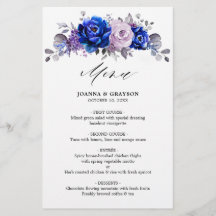 Menu Real Blue Lilac Purple Floral Weding