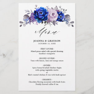 Menu Real Blue Lilac Purple Floral Weding