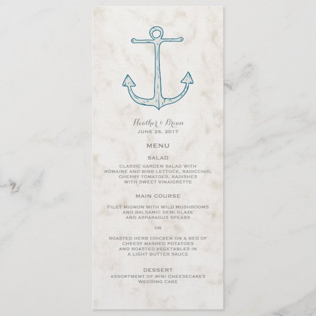 Menu Real Blue Rustic Anchor Wedding (Frente)