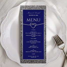Menu Real de Casamento Azul Silver Glitter