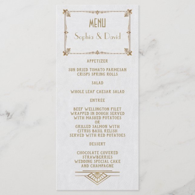 Menu Real Fleur-de-Lis Art Deco White 20s Dourado (Frente)