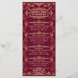 Menu Recepção de casamento Art Deco Janta Dourado Bor