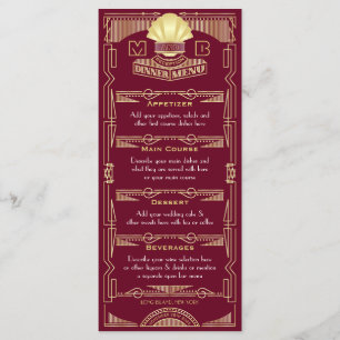 Menu Recepção de casamento Art Deco Janta Dourado Bor