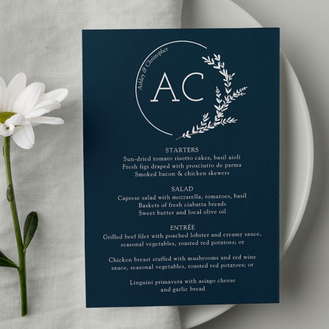Menu Recepção de casamento azul Marinho de quadro de fo (Criador carregado)