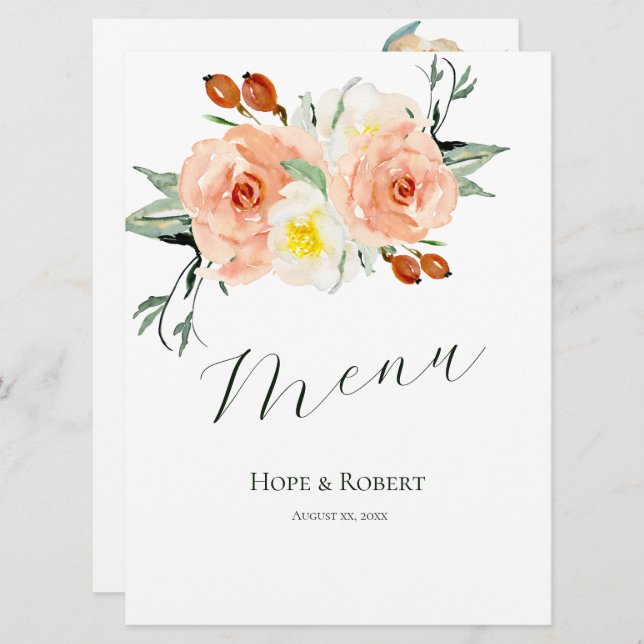 Menu Recepção de casamento Brilhante de Flores de Verão (Frente/Verso)