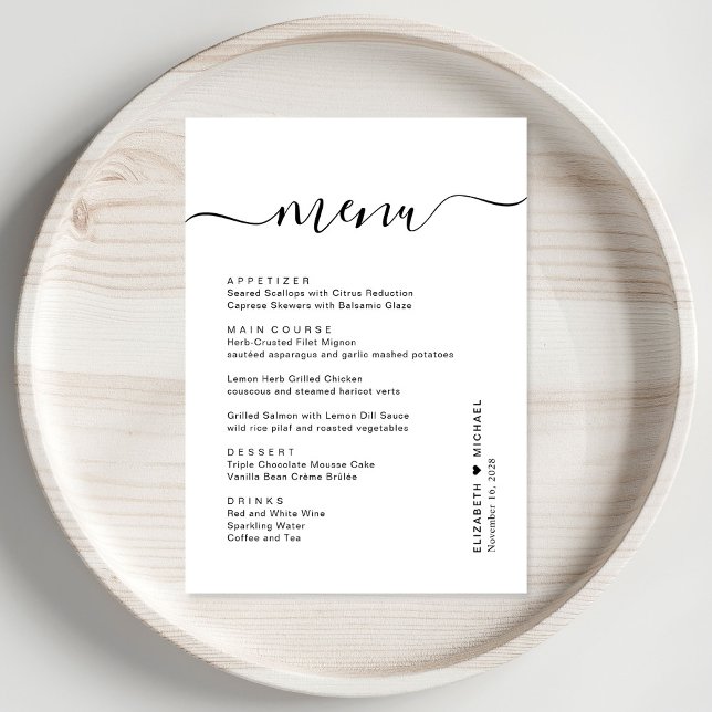 Menu Recepção de Casamento Chic Script (Criador carregado)