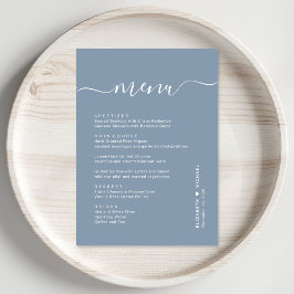 Menu Recepção de Casamento Chic Script Azul Poeirento