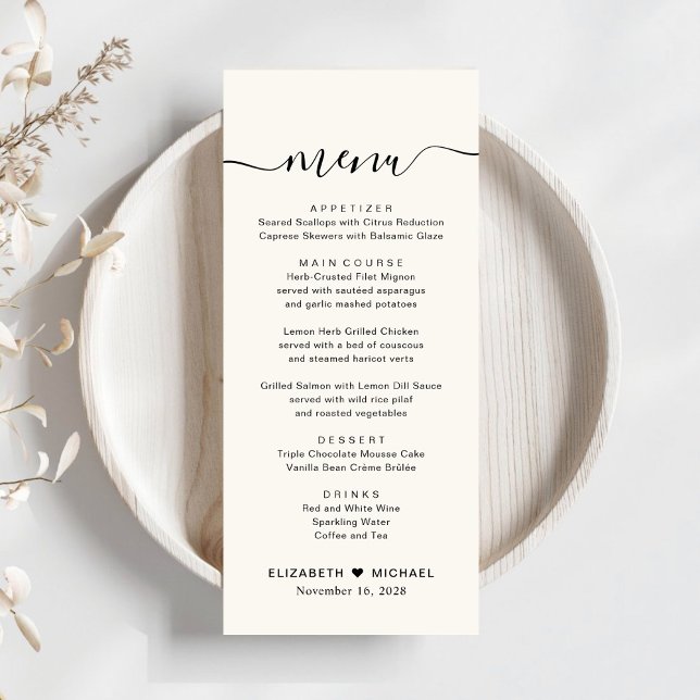 Menu Recepção de casamento Chic Script Cream (Criador carregado)