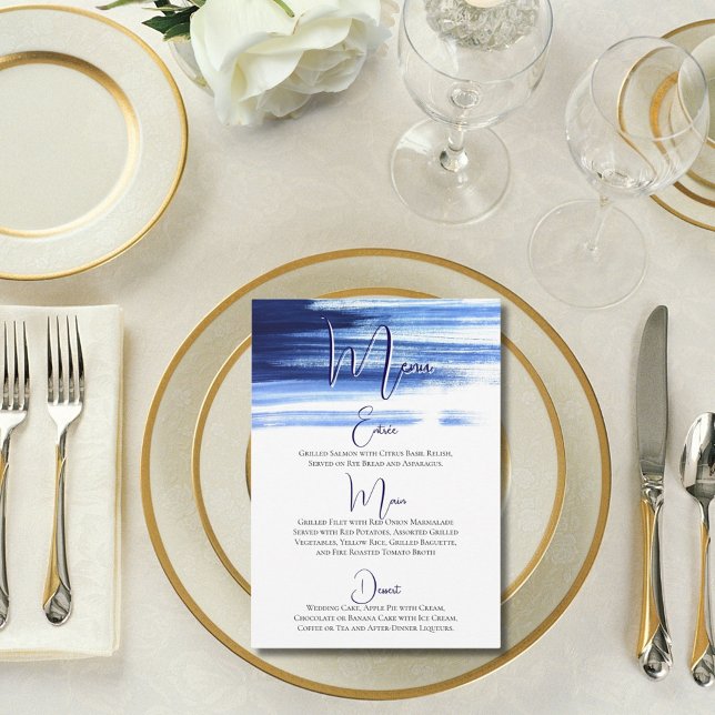Menu Recepção de Casamento com Aquarela Azul Marinho El (Criador carregado)