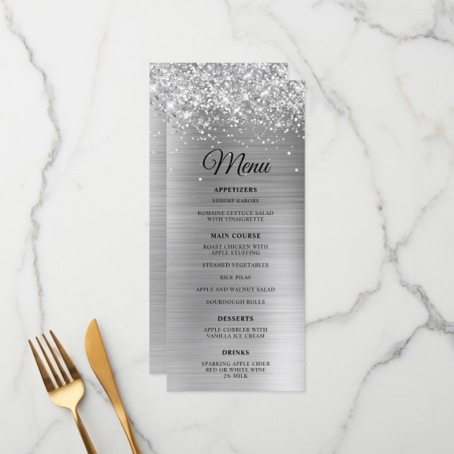 Menu Recepção de Casamento com Brilho em Folha de Prata (Frente/Verso In Situ)