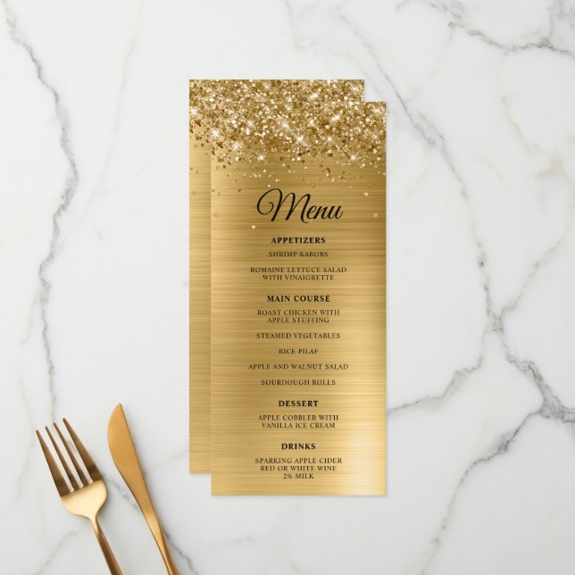Menu Recepção de Casamento com Folha de Ouro Brilhante (Frente/Verso In Situ)
