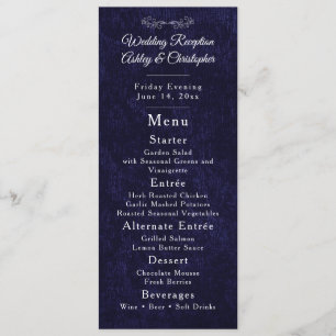Menu Recepção de Casamento com Letra Branca Azul Naval