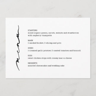 Menu Recepção de casamento com Letra Chic Mão