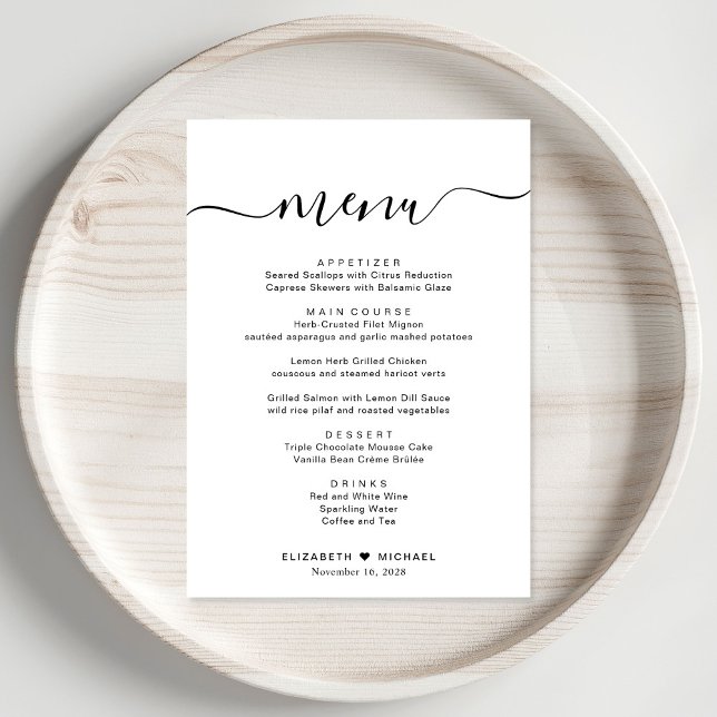 Menu Recepção de Casamento com Letra Elegante (Criador carregado)