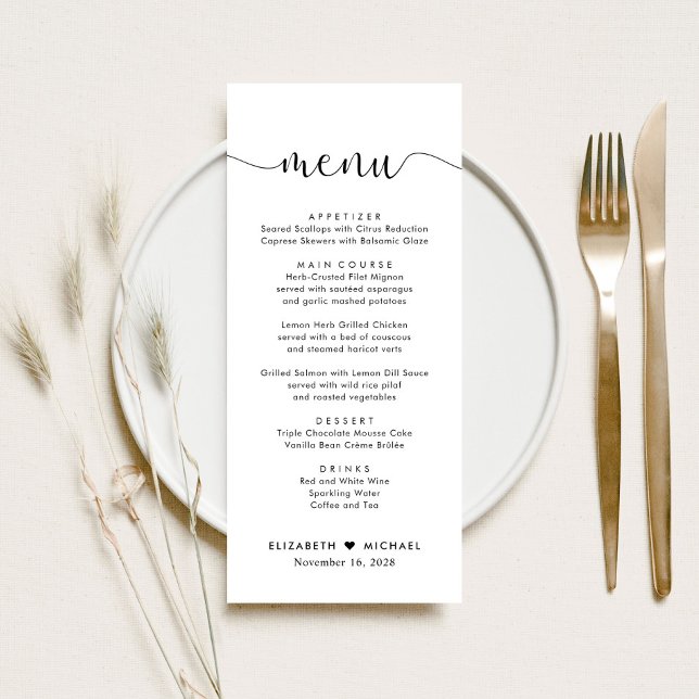 Menu Recepção de Casamento com Letra Elegante (Criador carregado)