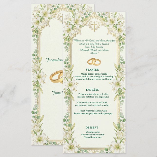 Menu Recepção de Casamento com Lírios Brancos (Frente/Verso)