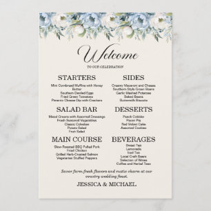 Menu Recepção de Casamento Country com Floral Azul Empo