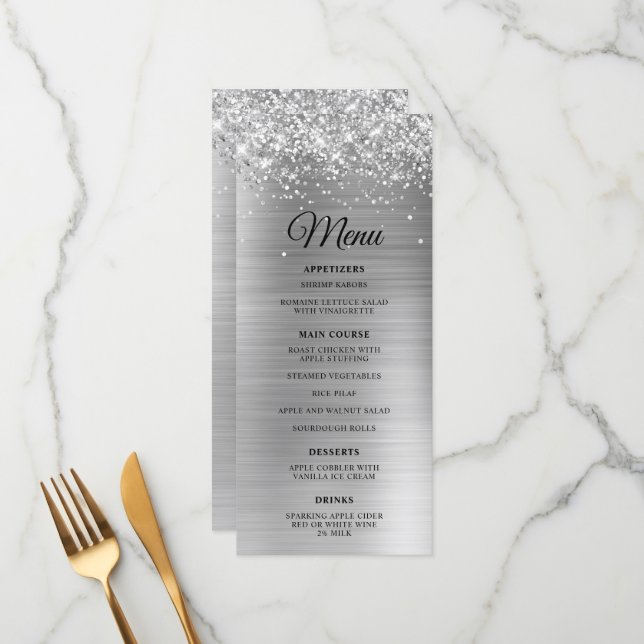 Menu Recepção de casamento de Folha de Prata da Glitéri (Frente/Verso In Situ)