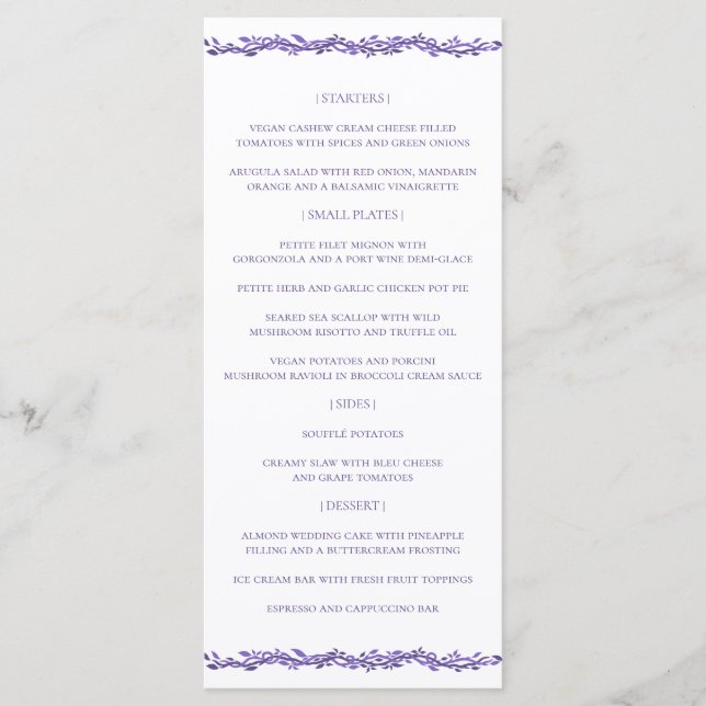 Menu Recepção de casamento de madeira púrpura Ultra vio (Frente)