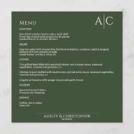 Menu Recepção de casamento de Monograma Verde de Moisés