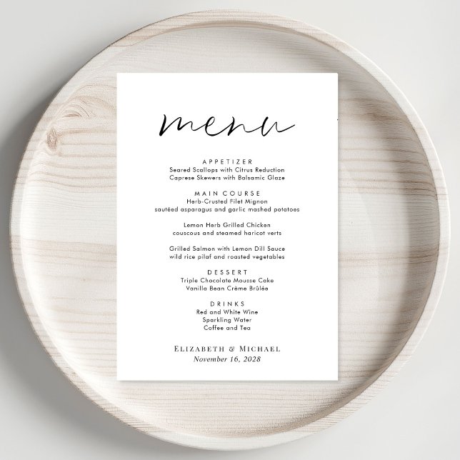 Menu Recepção de casamento de Script Chic (Criador carregado)